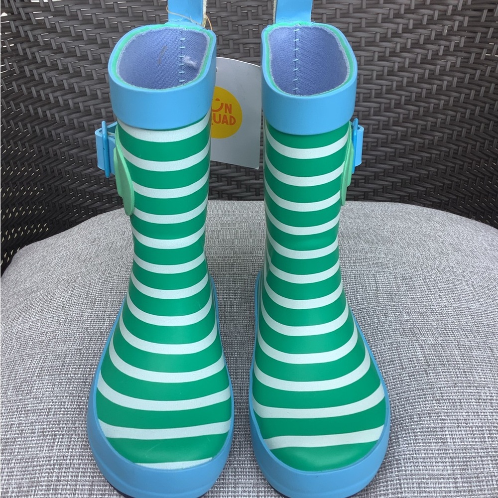 Green and Blue Striped Rain & Snow Boots